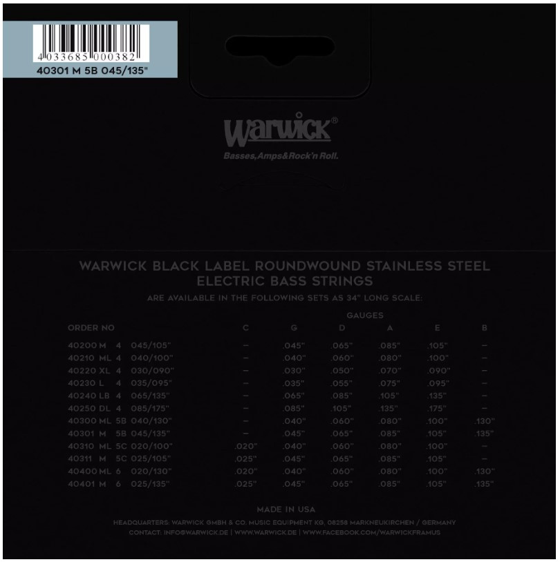 Cuerdas WARWICK Black Label Bajo Eléctrico 45/135"